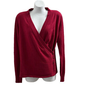 CAbi Red V-Neck Sweater with Wrap Design size Medium